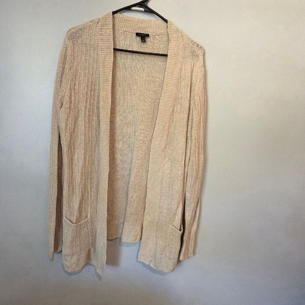 Talbots 100% Linen Cream Knit Open Cardigan Large Lightweight Minimalist #1100